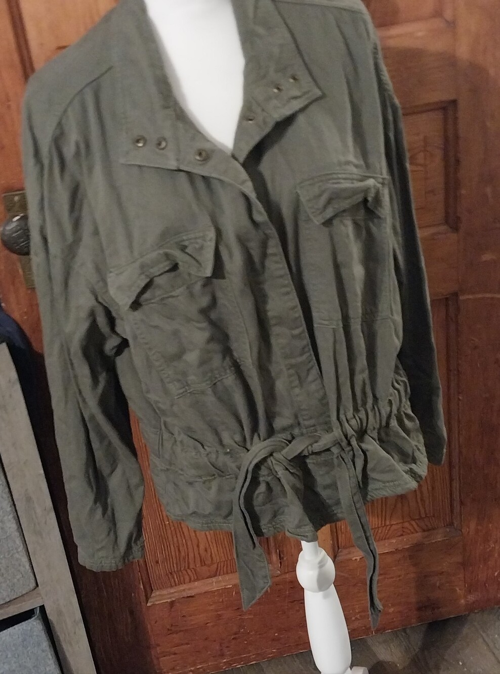 Olive Drawstring Utility Jacket - Women